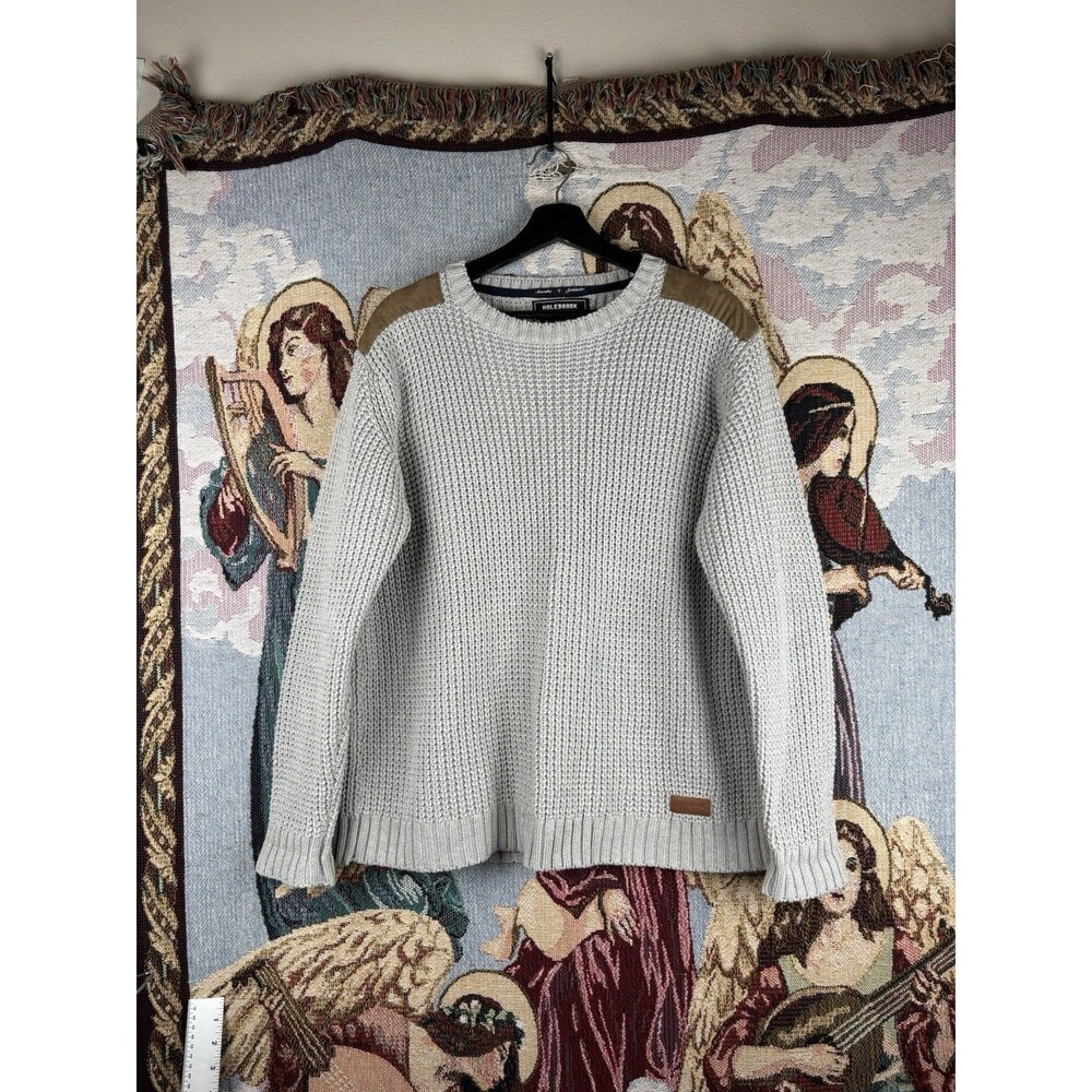 Holebrook Sweden Cotton Chunky Sweater Mens Lg Coastal Nautical Cozy Fish Waffle